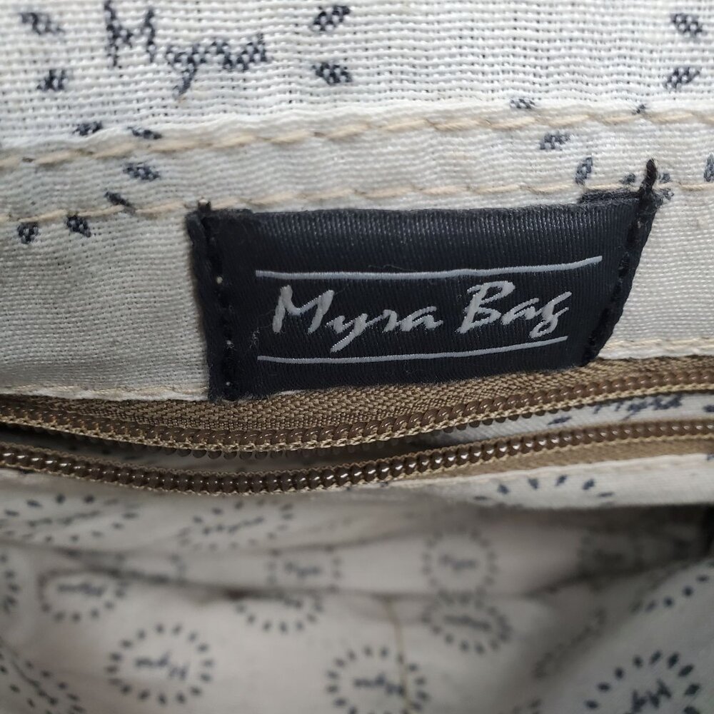 Myra Bag Womens 11.5x14.5 Frost Brown White Gray Cowhide Leather Backpack *Read* - Picture 5 of 11